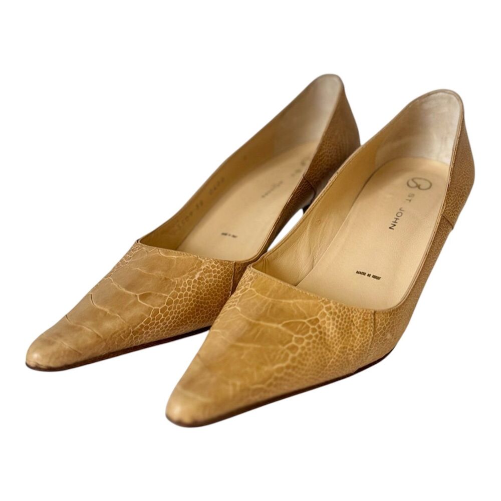 St John Collection Ostrich Leg Leather Kitten Heel Pump Womens 8B Made in Italy
